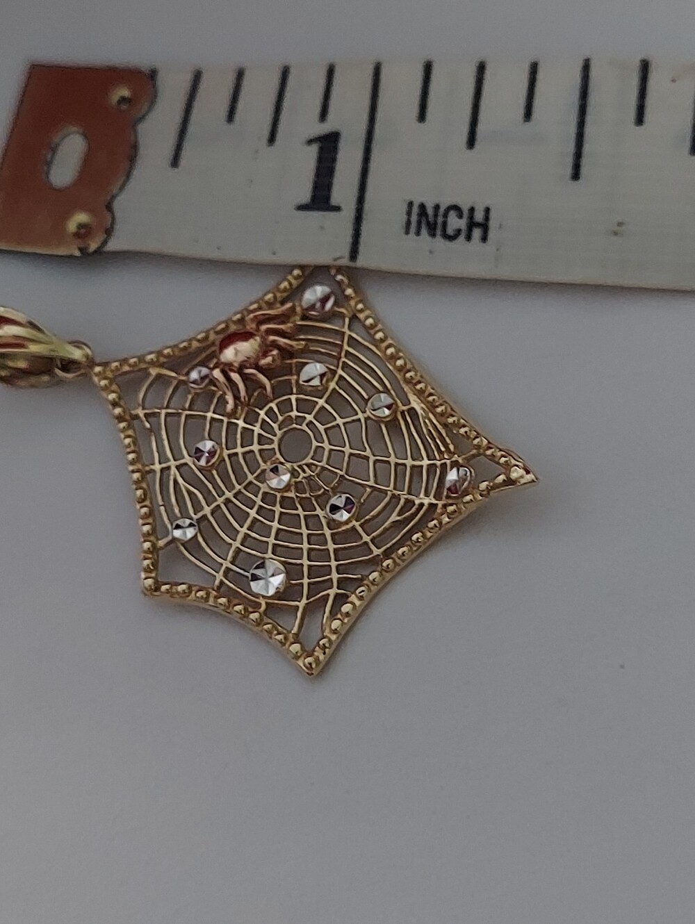 Vintage 14K Gold Spider Web Charm Pendant - Picture 6 of 10